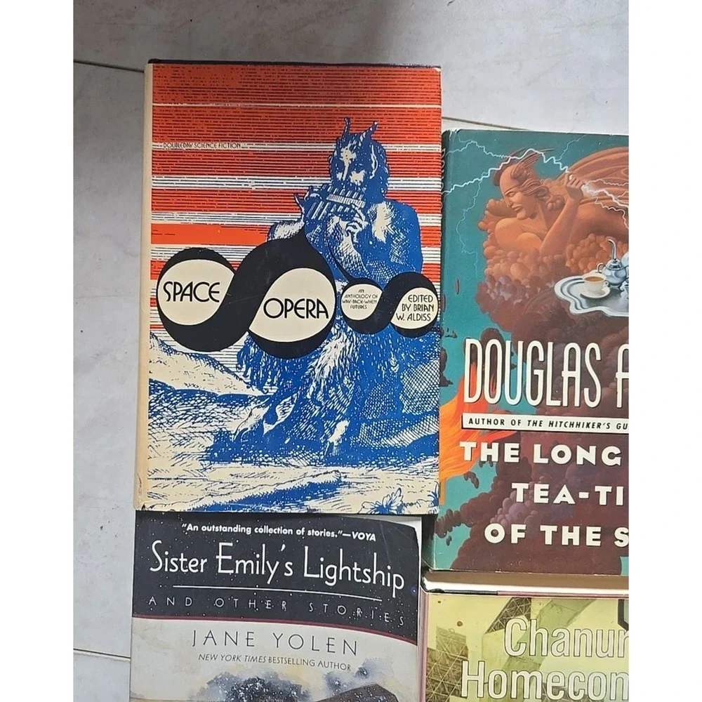 Lot of 4 Vintage Brian W. Aldiss, Douglas Adams, Jane Yolen & C.J. Cherryh Books